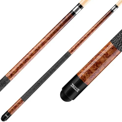 Winsport Billardqueue Trilux, Profiqualität, Ahornholz mit Vogelaugen Naturmaserung, Leinengriffband Edelstahl Joint, 13 Klebeleder, Cue in blau, grau, braun und rot (Braun)
