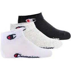 Champion Kinder Socken, 3er Pack - Quarter, Logo, einfarbig Schwarz/Grau/Weiß 27-30
