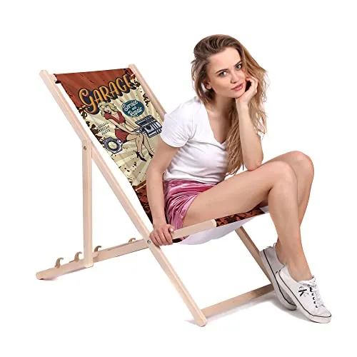 DreamRoots Liegestuhl Klappbar Holz aus Buchenholz, bis 130 kg belastbar, 3-Fach verstellbare Rückenlehne, waschbarer Polyesterbezug