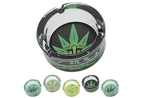 CEPEWA Aschenbecher Glasaschenbecher 'Weed' 6er Set Ø8cm Glas stapelbar Cannabis-Design