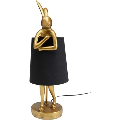 Kare Design Tischlampe Animal Rabbit Gold/Schwarz, Hase, 50cm Höhe, Leinen, Kunsthartz, Moderne Tischleuchte, Wohnzimmer, Schlafzimmer, keine Leuchtmittel inklusive, 50x17x20 cm (HxBxT)