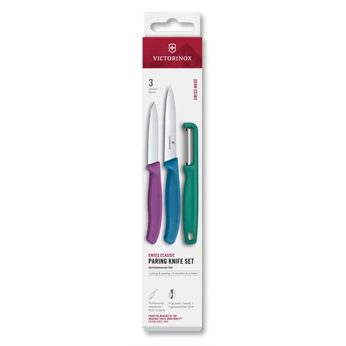 Swiss Classic, Gemüsemesser Set, 3tlg, grün/violett/blau