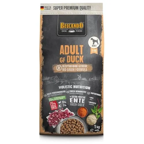 Belcando Adult GF Duck | 1 kg | Alleinfuttermittel für ausgewachsene Hunde | Bei normaler bis erhöhter Aktivität | Bei Sensitivität auf Getreide | Mit Omega 3