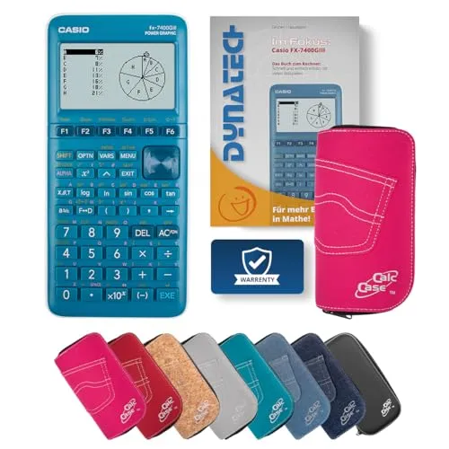 Casio FX-7400GIII Grafikrechner mit CalcCase Schutztasche und Fachbuch - Classic Set (Pink)