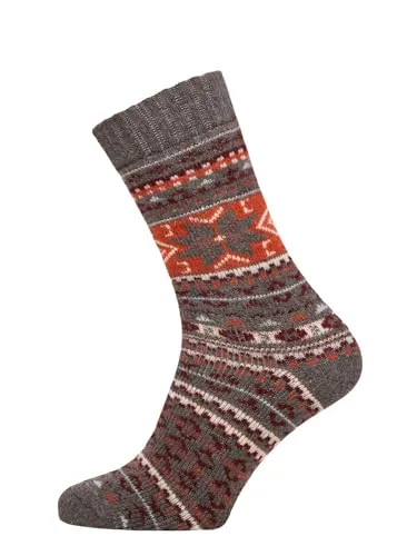 HomeOfSocks Ein Paar Bunte Jacquard Wollsocken Für Damen Und Herren Weiche Dicke Kuschelsocken Hyggelig Warm Mit 45% Wolle | Grau Gr. 47-50