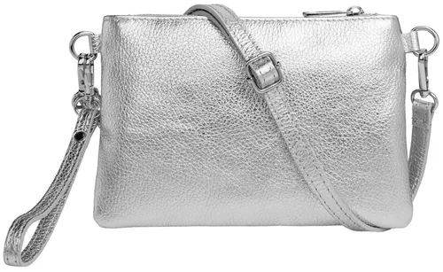 Caspar Kleine Leder Clutch Damen Umhängetasche in silber von Caspar