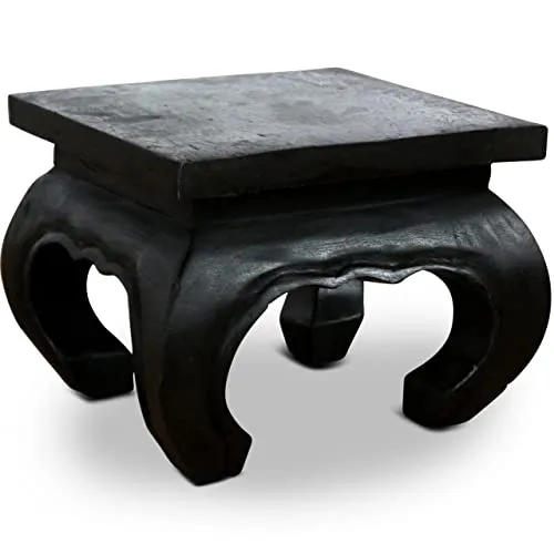livasia Opiumtisch aus Massivholz – 24x24x20cm – Handgeschnitzter Beistelltisch Holz aus Thailand, Nachhaltig, Robust und Ästhetisch, Setzt Exotische Akzente als Kleiner Tisch (Schwarz)