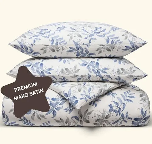 Amqua Mako Satin Bettwäsche 135 x 200 cm Floral| 100% langstaplige Baumwolle Bettwäsche Set 135x200 inkl. 40x80 Kissenbezug| Blumenmuster| Hotelbettwäsche 135x200 CARA