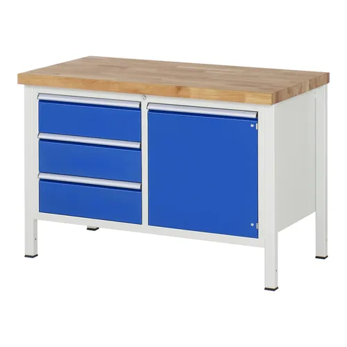 Rau Werkbank höhenverstellbar 8468A2 - Höhenverstellbare Standardwerkbank mit robuster Buche-Massiv-Arbeitsplatte, ideal für Werkstätten. Belastbar bis 1.250 kg, langlebig und umweltfreundlich.