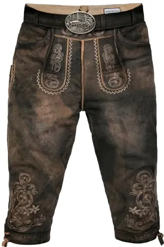 Edelnice Trachtenmode Kniebund Trachtenlederhose Alex aus Ziegenleder Gr. 44-64 (54) - Hochwertige Trachtenlederhose aus weichem Ziegenleder für höchsten Tragekomfort. Ideal für Oktoberfest und traditionelle Feiern, inklusive Trachtengürtel.