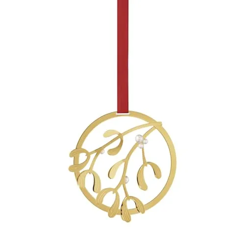 Georg Jensen Weihnachtsmobile Mistelzweig Goldauflage - Limitierte Weihnachtskollektion von Georg Jensen, dauerhaft erhältlich. Filigranes Design mit Kunststoffperlen, ideal zur festlichen Dekoration am Baum oder als Geschenkanhänger.