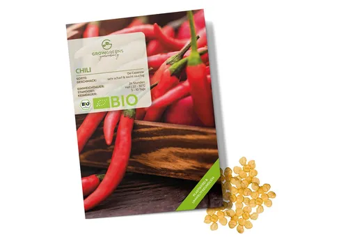 Growgreens Gemüsesamen BIO Chili Samen (De Cayenne, 50.000 Scoville) -Chili Saatgut (10 Korn), Chili