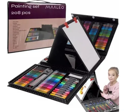 MAALEO Kreativset Malset Farbpalette Buntstifte XXL-Malerei-Koffer mit 208 Elementen, (Malkofferset Malset Farbpalette Farben Bunt, 208-tlg., XXL Kreativ Malkoffer-Set), Filzstifte Wachsmalstifte Ölpastellkreide Aquarellfarben Buntstifte