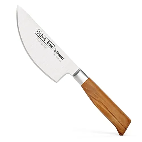 Burgvogel Solingen Kräutermesser 13 cm geschmiedet Olivenholz, Oliva Line, rostfrei, hell, scharf Braun Beige
