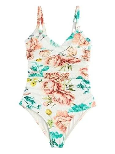 NEXT Damen Standard Badeanzug, der für einen flachen Bauch sorgt White Floral Lace 40