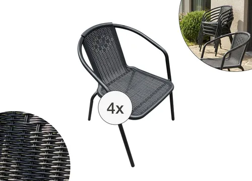LC Garden Garvista 4er Stuhl Set - Stapelbare Gartenstühle mit elegantem Polyrattan-Design und robustem Metallgestell. Ideal für Balkon, Terrasse oder Garten - platzsparend und komfortabel.