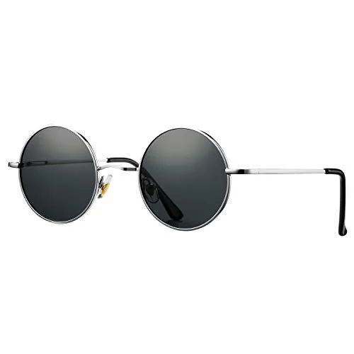 Pro Acme Retro Kleine Runde Polarisierte Sonnenbrille für Männer Frauen (Silber Rahmen | Grau Linse)