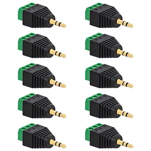 10x Klinken Stecker 3,5 mm Adapter > Terminal Block 3-Pin Schraub Klemmen Vergoldet