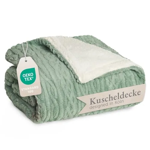 Blumtal Wohndecke - Oeko-TEX zertifizierte, waschbare Wohn- & Kuscheldecke mit weicher Sherpa-Innenseite, ideal für gemütliche Abende und stilvolle Wohnräume.
