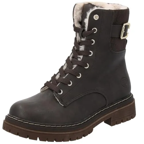 Palado Stiefeletten Damen Natlea - bequeme Boots - warm gefütterte Stiefel - modische Winterschuhe Dunkelbraun UK4,5 - EU37