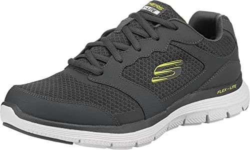 Skechers Herren Flex Advantage 4.0 Sneaker – Charcoal Leather Mesh - Herren-Sneaker mit atmungsaktivem Mesh-Obermaterial und stoßdämpfender Zwischensohle für optimalen Tragekomfort beim Training.