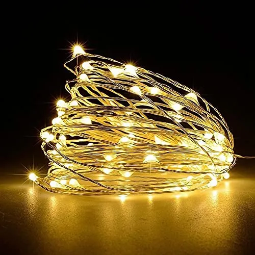Jsdoin Lichterketten Batterie,5m 50LEDs Draht Lichterkette mit Batterie,Klein Innen Lichterkette für Tüllrock,Weihnachten, Schlafzimmer, Party, Hochzeit, Baumdekoration (Warmweiß, 1 Stück)