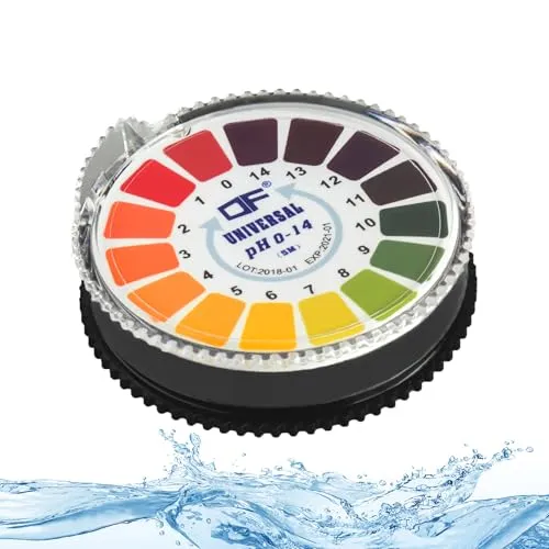 ECENCE 1 Stck. pH Teststreifen auf Rolle, Messbereich 0-14, Lackmus Indikator, Säuretest für verschiedene Flüssigkeiten (z. B. Aquarien, Trink-Wasser, Speichel, Pool)