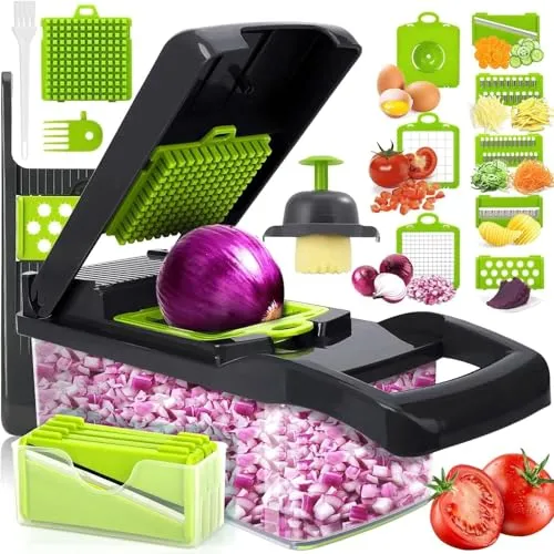 In 1 Gemüseschneider, Gemüse Schneider, Mandoline Gemüsehobel, Würfelschneider mit 7 Austauschbare Klingen Vegetable Chopper Dicer für Hobeln Von Obst Gemüse, Karotte, Kartoffel, Knoblauch 16
