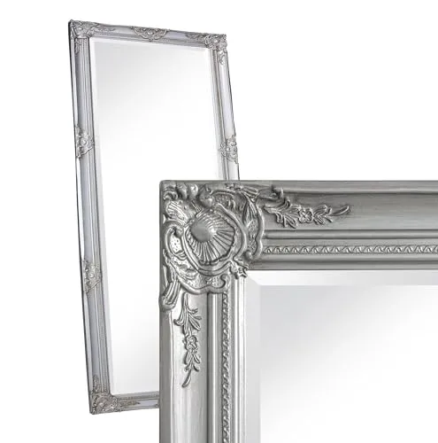 LC Home Wandspiegel Barock Silber XL - Dekorativer Wandspiegel im Antik-Stil mit Facettenschliff, ideal für Flur oder Garderobe. Hochwertiger Rahmen aus lackiertem Holz für einen eleganten Look.