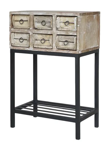 Chic Antique Beistelltisch - Grimaud Nachttisch mit Regal - Ablagetische aus recyceltem Holz, einzigartig mit 6 Schubladen und einem Regalfach, verleihen Ihrem Zuhause Wärme und Geschichte.