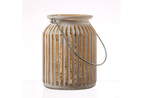 MARELIDA Windlicht Windlicht für Teelichter geriffeltes Glas H: 14,5cm weiß gold (1 St)