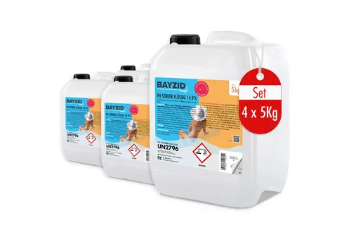 BAYZID Poolpflege 5 kg pH Minus flüssig 14,9% - Effektiver pH Senker für Pools, lagerstabil und mit Kindersicherheitsverschluss. Optimieren Sie den pH-Wert Ihres Poolwassers einfach und sicher für ein ideales Schwimmvergnügen.