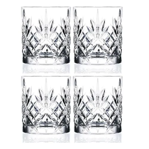 NORDIC SCHILLER Klassisches Whiskygläser – 4er-Set, 205 ml, Hochwertiges Pressglas mit Facettenschliff, Spülmaschinengeeignet, Vintage-inspiriertes Design, Transparent