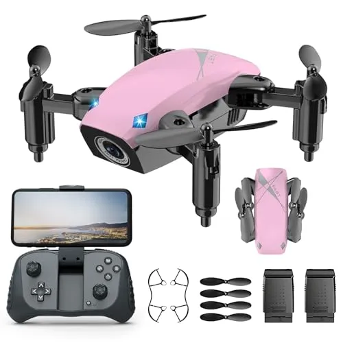 Mini RC Drohne mit Kamera für Kinder – Faltbarer Quadcopter mit Gesten- und Sprachsteuerung (Rosa, S9M)