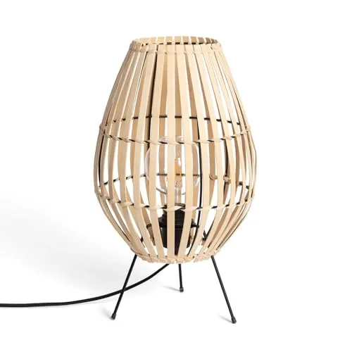 LEDKIA LIGHTING - Tischleuchte Bambus Atamach | Natürliches Design | Vielseitige Beleuchtung E27 | Perfekt für Wohnzimmer, Schlafzimmer, Küche | Ø250 mm, 440 mm Höhe, Natürlich, Bambus