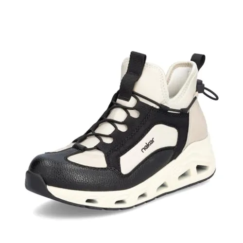Rieker Damen Low-Top Sneaker N5254, Schwarz Kombi - Damen-Sneaker mit lose Einlage und komfortabler Weite für mehr Freiraum, ideal für Freizeit und Sport, vegan gefertigt.