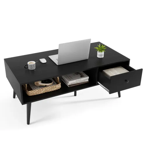 GOPLUS Couchtisch mit Schublade und offener Ablage, Schwarz
