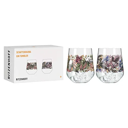 RITZENHOFF Gin-Glas Set 700 ml - Schattenfauna, 2 Stück mit Storch & Schmetterling - Longdrinkgläser aus Kristallglas, spülmaschinengeeignet und ideal für Gin-Mischungen. Hochwertige Verarbeitung, Made in Germany, mit einzigartigem Nachtgarten-Motiv.