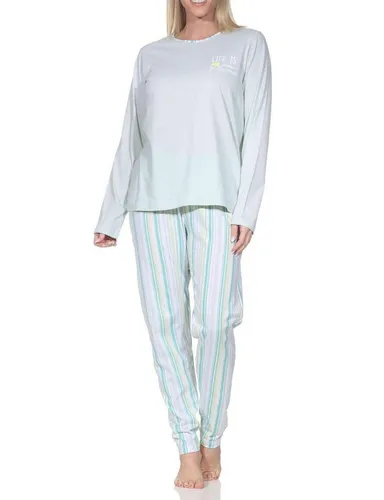 Normann Pyjama Normann Damen Schlafanzug langarm mit Pyjamahose in Streifenoptik