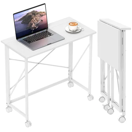 HOMCOM Faltbarer Computertisch mit Rollen – Moderner Bürotisch für Home Office und Arbeitszimmer, 80 x 40 x 75 cm, Weiß - Kompakter Falt-Schreibtisch mit Rollen für flexible Nutzung in kleinen Räumen. Stabiler Stahlrahmen und einfache Montage in nur 30 Minuten – ideal für Home Office und multifunktionale Bereiche.