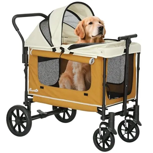 PawHut 2 in 1 Hundewagen - Klappbarer Hundebuggy für Hunde & Katzen bis 30 kg - Hundewagen mit viel Platz für Komfort, ideal für Ausflüge und leicht zusammenklappbar für einfache Aufbewahrung.