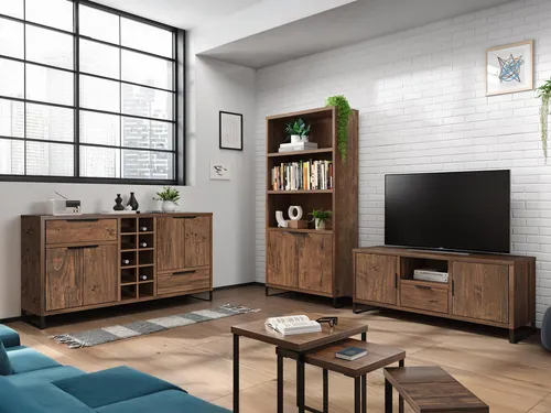 massivum Wohnwand 3tlg. Sydney in Dunkelbraun - Elegante Wohnwand aus massivem Pinienholz, ideal für die stilvolle Präsentation Ihrer Unterhaltungselektronik. Mit einer Breite von 160 cm bietet sie viel Platz und ist sofort einsatzbereit.