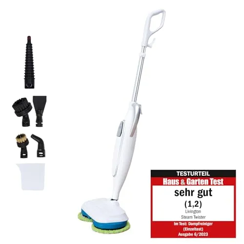 Livington Steam Twister weiß - Dampfreiniger mit 3-Stufen-Dampfautomatik, chemiefrei und in nur 15 Sekunden einsatzbereit