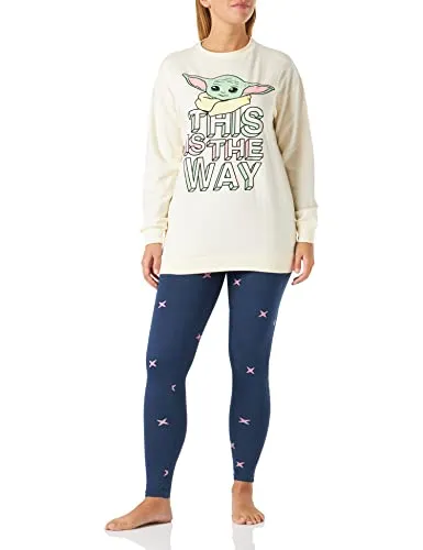 CERDÁ LIFE'S LITTLE MOMENTS Damen Pyjama Femme d'Hiver de Baby Yoda - Schlafanzug für Damen mit The Mandalorian Design, aus 100% Baumwolle für optimalen Komfort und einen erholsamen Schlaf - Größe S, ideal als Geschenk für Star Wars Fans.