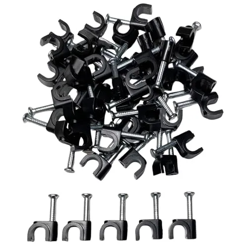 Kabelschellen Nagelschellen für Kabel 5mm, Schwarz 50 Stück