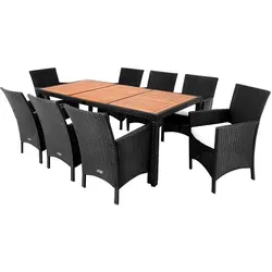 Casaria Garten-Essgruppe Palermo, 9-tlg für 8 Personen - Wetterfeste Essgruppe aus Polyrattan mit 7cm dicken Auflagen und Akazienholz-Tischplatte, ideal für gesellige Abende im Garten.