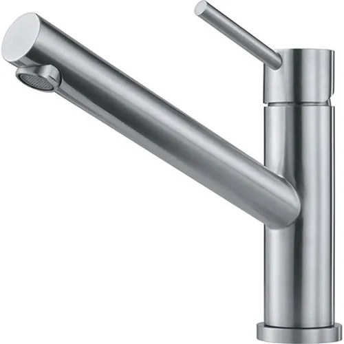 Franke Orbit Edelstahl massiv - 115.0569.290 Hochdruckarmatur - Elegante Armatur mit 360° Schwenkbereich und ECO Wasserspar-Kartusche für effizienten Wasserverbrauch.