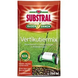 Substral Gartenbau-Substrat Vertikutier-Mix 8,0 kg - Blumenerde für Rasenregeneration: 3-in-1 Mischung mit Rasensamen, Langzeitdünger und Bodenaktivator für schnelles Nachwachsen und verbesserte Bodenstruktur.