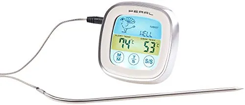 Rosenstein & Söhne Backofenthermometer: Digitales Braten- & Ofenthermometer, Touch-Display, Timer, bis +250 °C (Digitales Backofenthermometer, Lebensmittelthermometer, Bratenthermometer Digital)