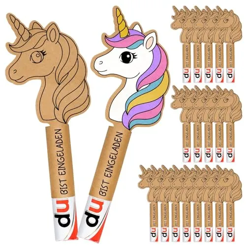 DOORIO 12pcs Einhorn Einladungskarten Kindergeburtstag Einladungskarten zum Ausmalen aus Kraftpapier Einhorn Party Einladungen Einladung Karte Geburtstag Jungen Mädchen(OHNE Schokolade)